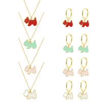 colorful enamel cute dog collection pendant necklace drop earring multiple colors dog chains necklacesjewelry set for women
