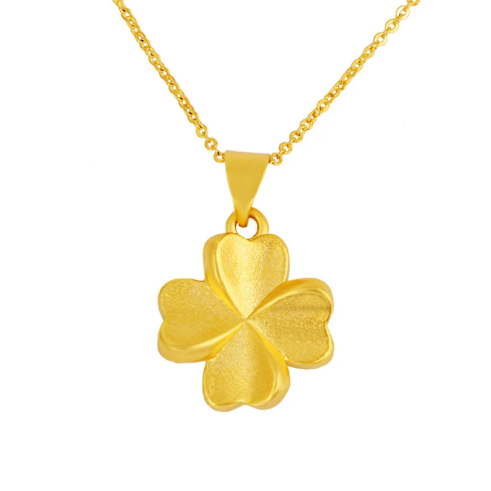 

VAMOOSY Luxury Cute Flower Necklace Vintage Original 24K Gold Four Leaf Clover Neck Pendants Necklace for Women Wedding Jewelry