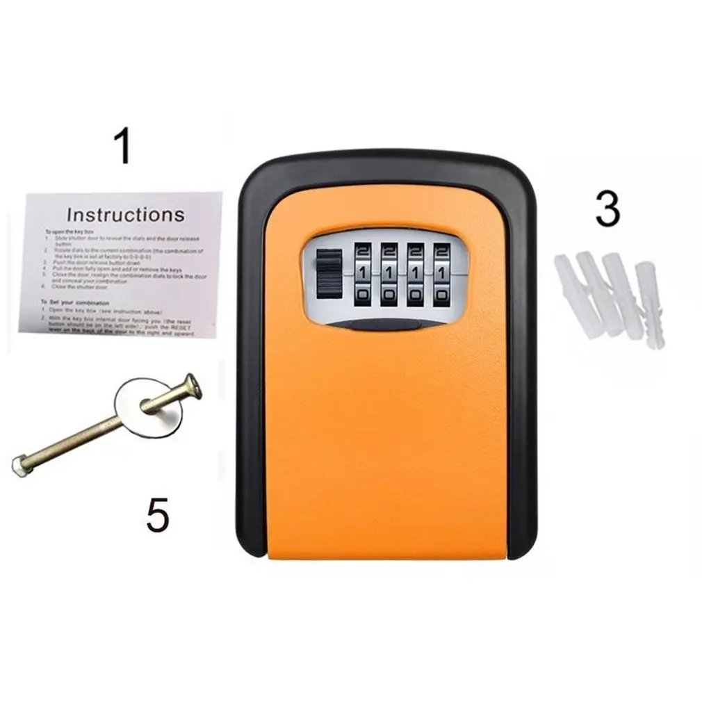 

Key Lock Box Wall Mounted Aluminum Alloy Key Safe Box Weatherproof 4 Digit Combination Key Storage Lock Box Indoor Outdoor