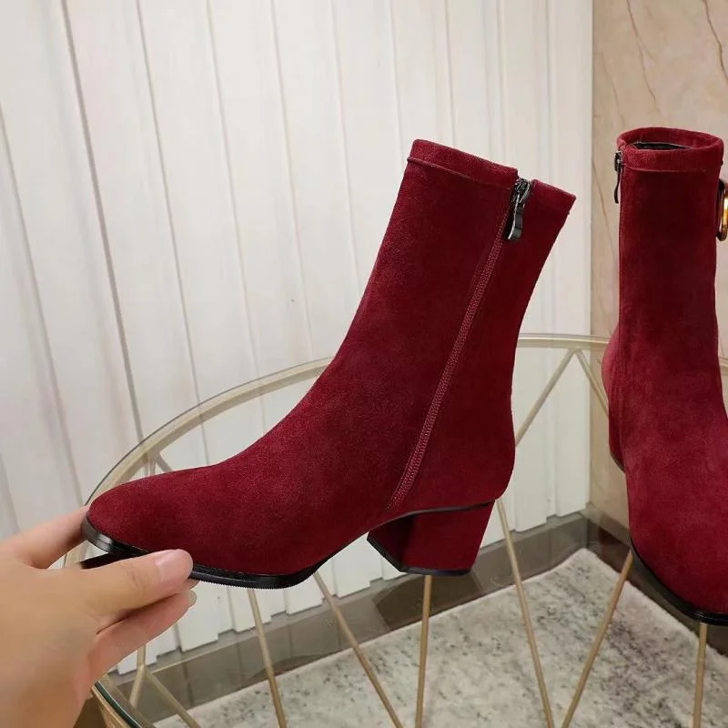 

Luxury brand leather autumn and winter short boots women's boots women's shoes velvet heels 4.5 cm 6407210