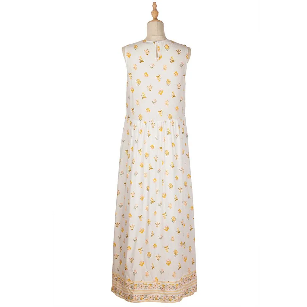 

White Sexy Summer Sleeveless Dresses Women Floral Print Long Dress O Neck Ladies Elegant Beach Party A-line Loose Casual Dresses