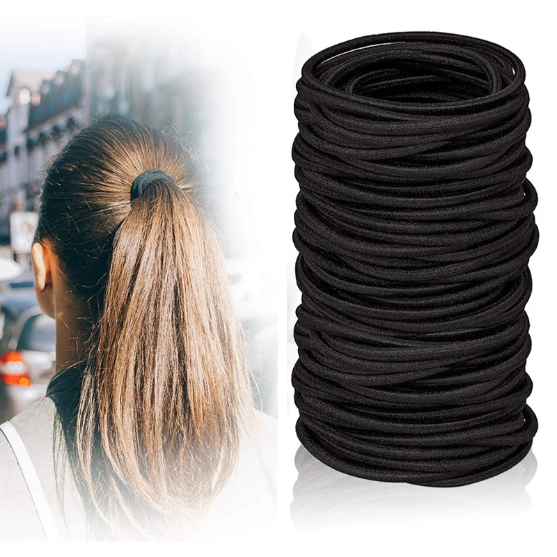 

50Pcs Women Girls Hairbands Basic Hair Ties Elastic Gum Rubber Bands Ropes Ponytail Holders 3mm 4mm 6mm Thin Thick Hair Rope