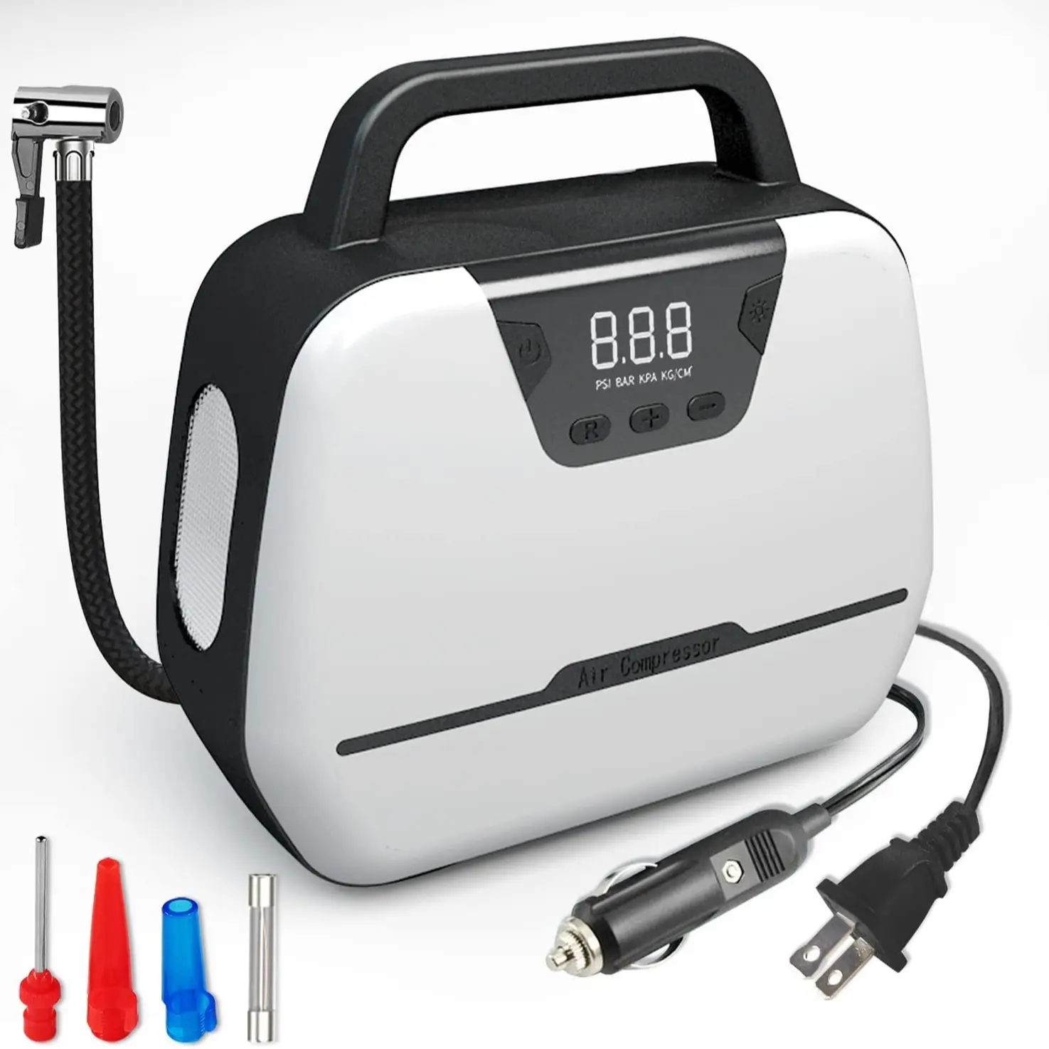 

TLY Portable Air Pump for Car Tires 150 PSI DC/AC Tire Pump With Tire Pressure Gauge LED Light Auto Shut Off for Car Bike Ball