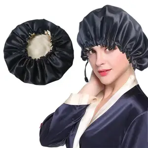 New Women Solid Satin Bonnet Fashion Stain Silky Big Bonnet for Lady Sleep Cap Headwrap Hat Hair Wrap Accessories Adjustable