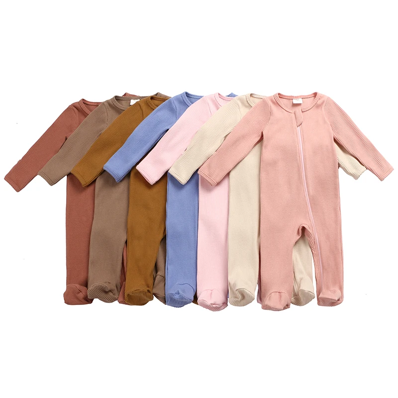 

Kaiya Angel Rib Fabric Zipper Footies Newborn Baby Girl Boy Winter Clothes Sleepsuit Clothes