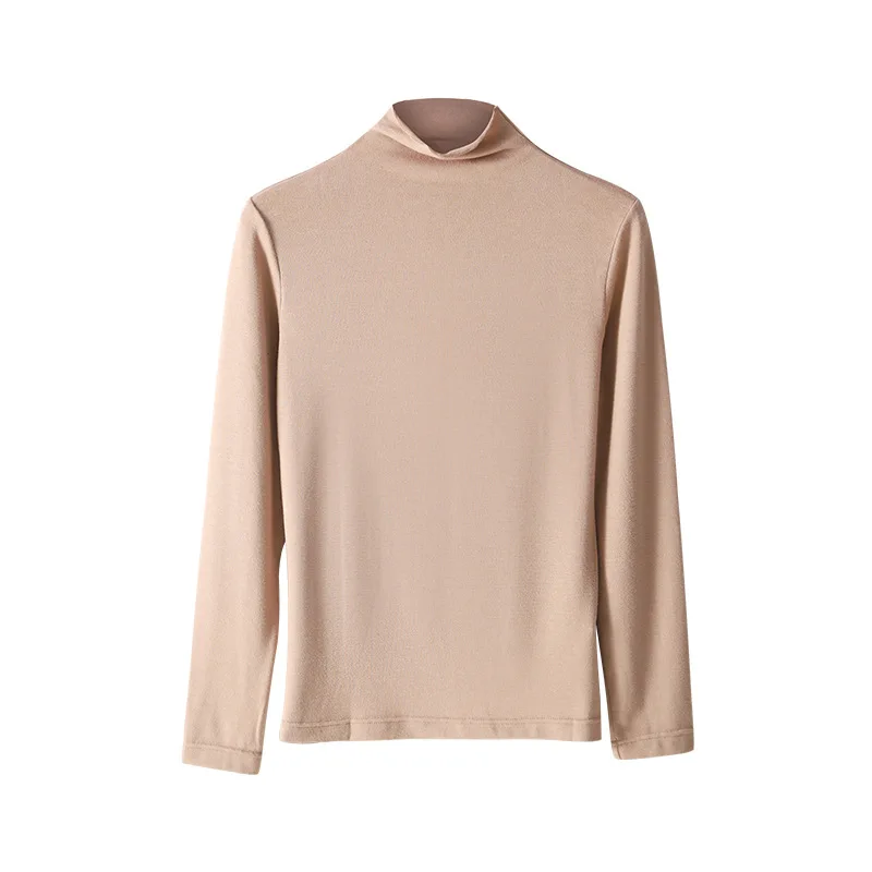 

Spring and Autumn Korean Fashion Style Mid-collar All-match Pullover Bottoming Shirt for Women High Elastic Top with Wood Ears