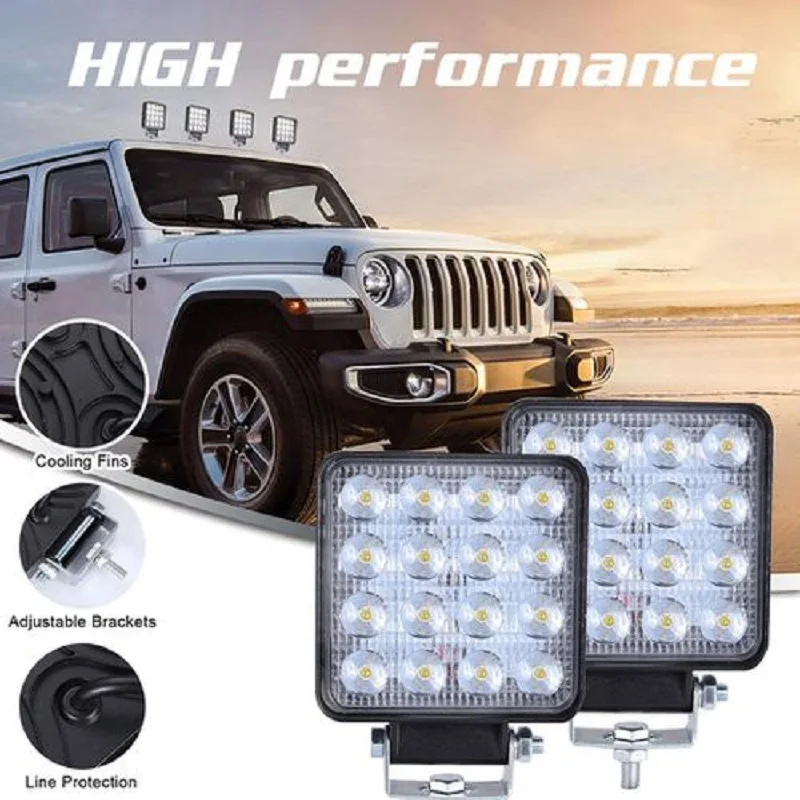 

2Pcs 48W Square Bright Car LED Spotlight Work Light SUV Truck Driving Fog Lamp Car Repairing Camping Hiking Backpack Fishing LED