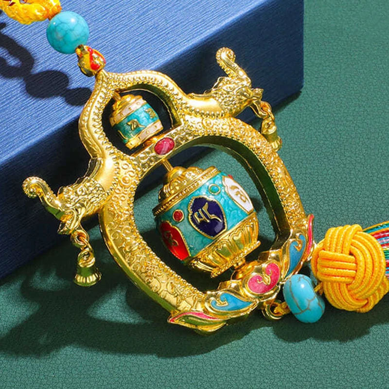 

Exquisite Car Ornaments Tibetan Alloy Die-Casting Prayer Wheel Car Pendant Auspicious Handicraft Christmas Gift Home Decoration