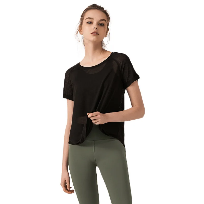 KFDD 2019 новый сплошной цвет дышащий спортивный топ с разрезом сзади Йога короткими