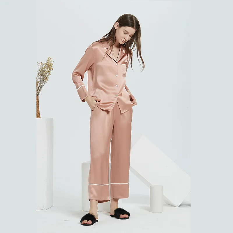 Coral Red Sexy 2PCS Sleep Set 100% SILK Women Pajamas Suit Bride Bridesmaid Wedding Pyjamas Soft Intimate Lingerie Home Wear