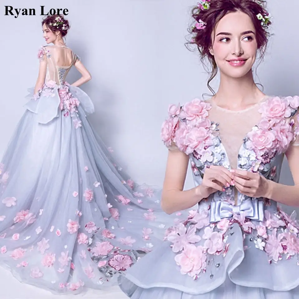 

Женское длинное вечернее платье, серое ТРАПЕЦИЕВИДНОЕ платье для выпускного вечера, с цветами, 2020, с короткими рукавами, с аппликацией