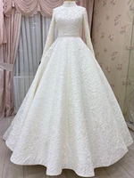luxury appliques beaded long sleeve muslim wedding dress 2022 high neck lace bridal dresses robe de soir%c3%a9e de mariage