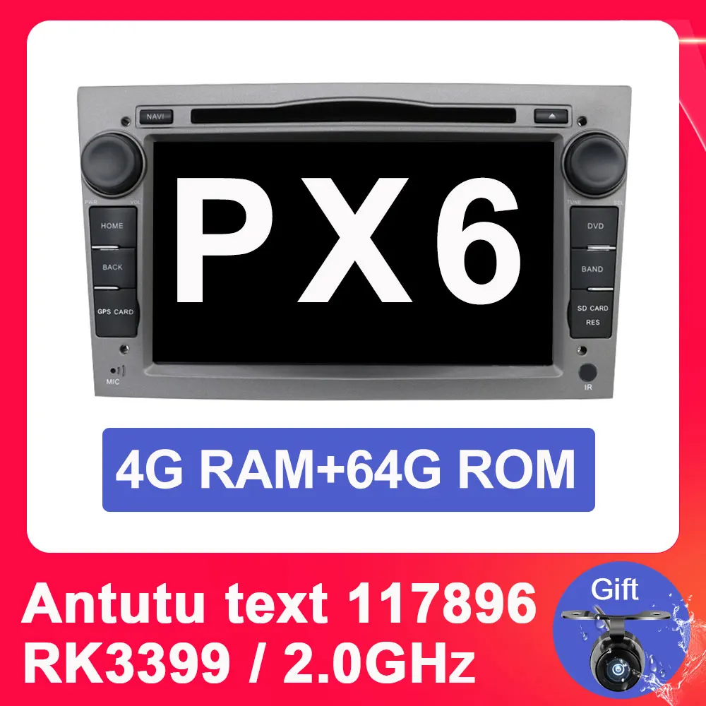 PX6 4G 64G GRAY Eunavi 2 Din Android 9 автомобильный dvd-плеер для Opel Astra Vectra Antara Zafira Corsa 2din gps Wifi Bluetooth Восьмиядерный 1024*600 - Цвет: PX6 4G 64G GRAY