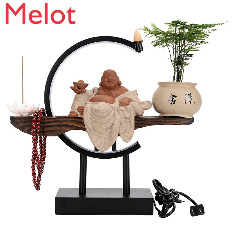 

Lucky Ornaments Ceramic Smiling Buddha Creative with Light New Chinese Zen Living Room Entrance Office Desk