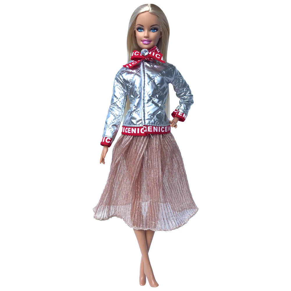 NK один комплект новейшая кукла серый кожаный Топ Повседневная розовая юбка