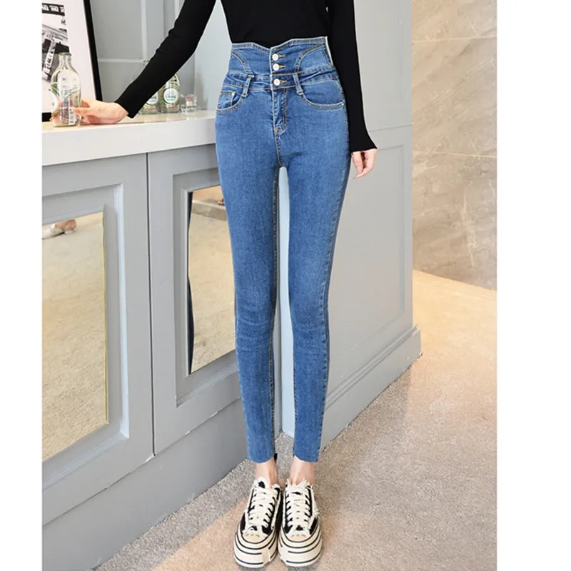 Женские джинсы с высокой талией эластичные узкие женские брюки 1050 1|Узкие джинсы|