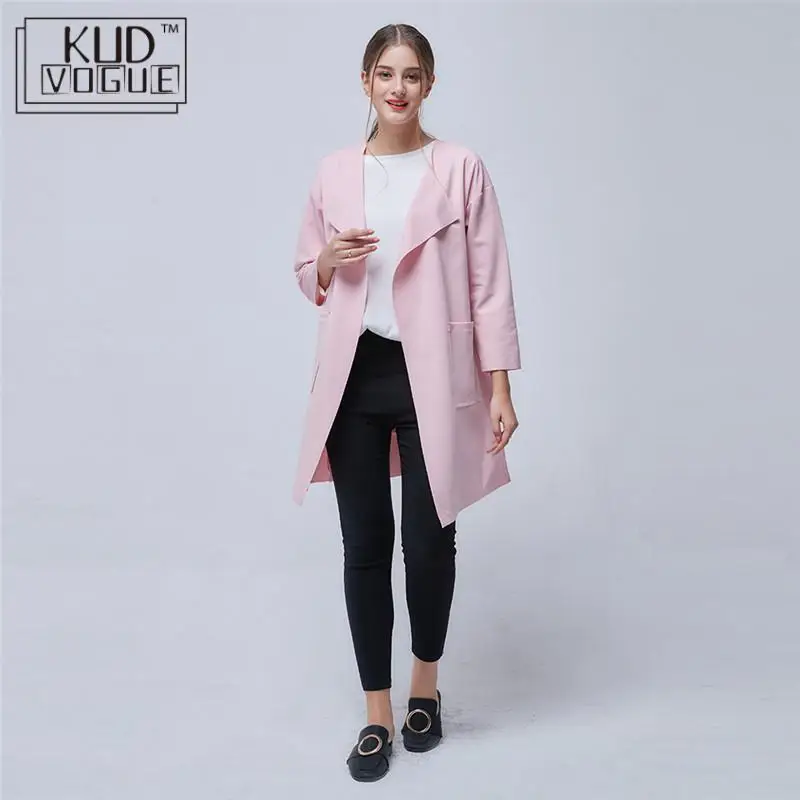 Женская ветровка 2018 розовый черный длинный Тренч воротник карман Офисная Леди