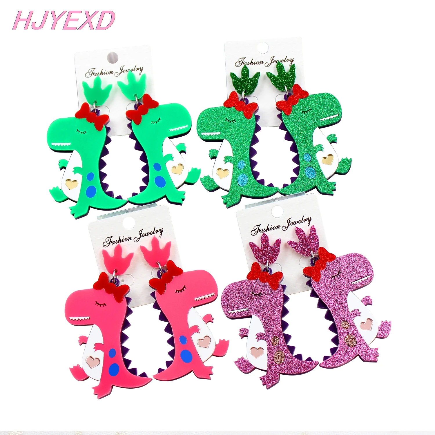 (1 пара) Висячие серьги в виде динозавра рождественские блестящие акриловые с