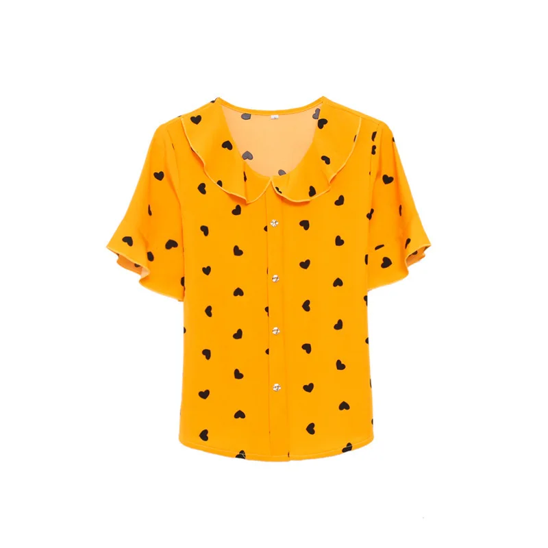 

2021 Women's Summer New Style Western Style Slim Slim Top Chiffon Shirt Women Short Sleeves Cover Belly Small Women's Clothing