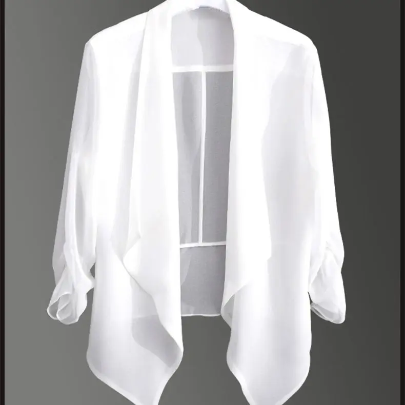 

2021 Summer New Large Size Chiffon Cardigan Wild Thin Short Coat Ladies Shawl Sun Protection Clothing Women Chiffon Shirt