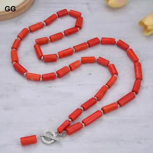 GuaiGuai Jewelry 40" 12x20MM Pink Orange Coral Pendant Necklace