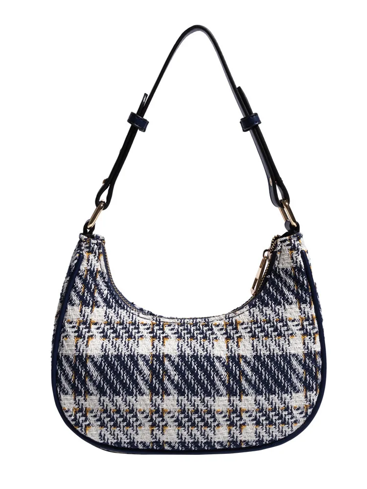 

2021 autumn new fashion niche designer fashion brand women's bag versatile Plaid crescent armpit handbag
