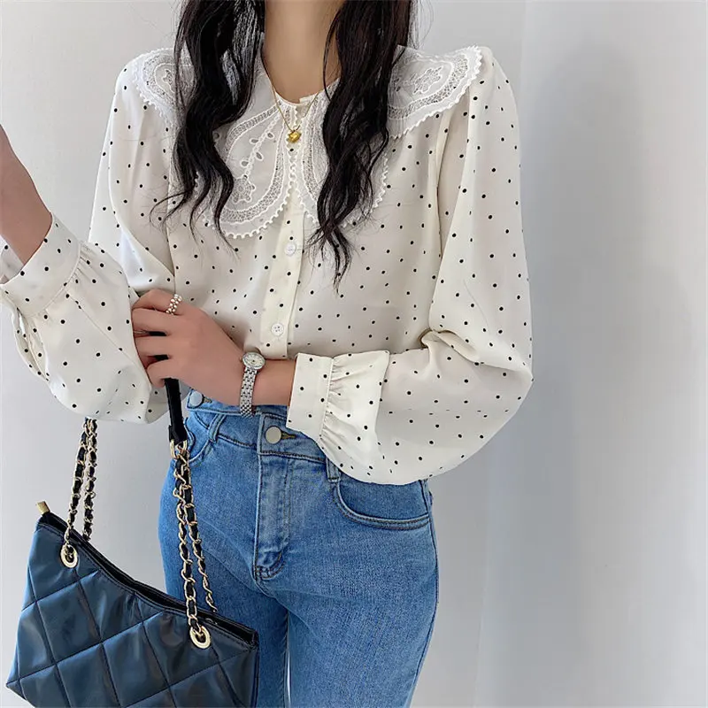 

Alien Kitty New Patchwork Lace Polka Dots 2021 Stylish Prom Vintage Sweet Femme Streetwear Retro Casual Girls All Match Shirts