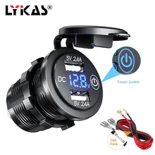 LYKAS Car 12V USB Charger Voltage Meter Switch Touch On Off Waterproof LED Display Voltmeter 24V for Motorcycle
