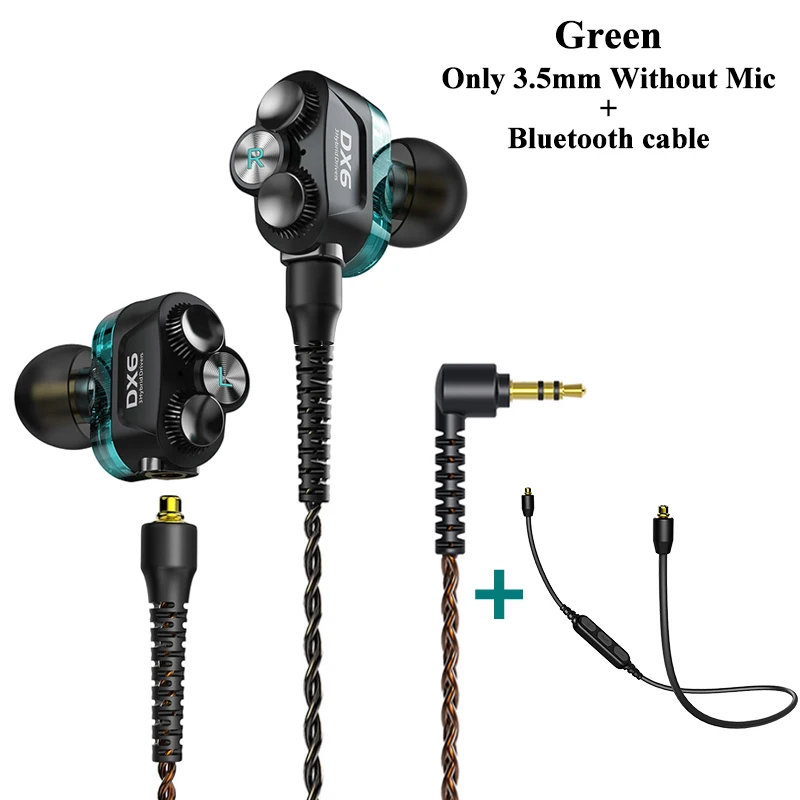 Green with Bluetooth Plextone DX6 Bluetooth наушники три единицы 3,5 мм наушники-вкладыши спортивные стерео Бас HIFI Проводная гарнитура с MMCX кабелем для Xiaomi - Цвет: Green with Bluetooth