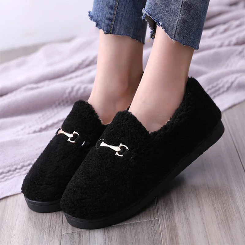 

Ladies Winter Slippers Women's Indoor House Shoes Woman Home Slippers Warm Plush Cute Cartoon Pattern Female Flat Shoes Slip On