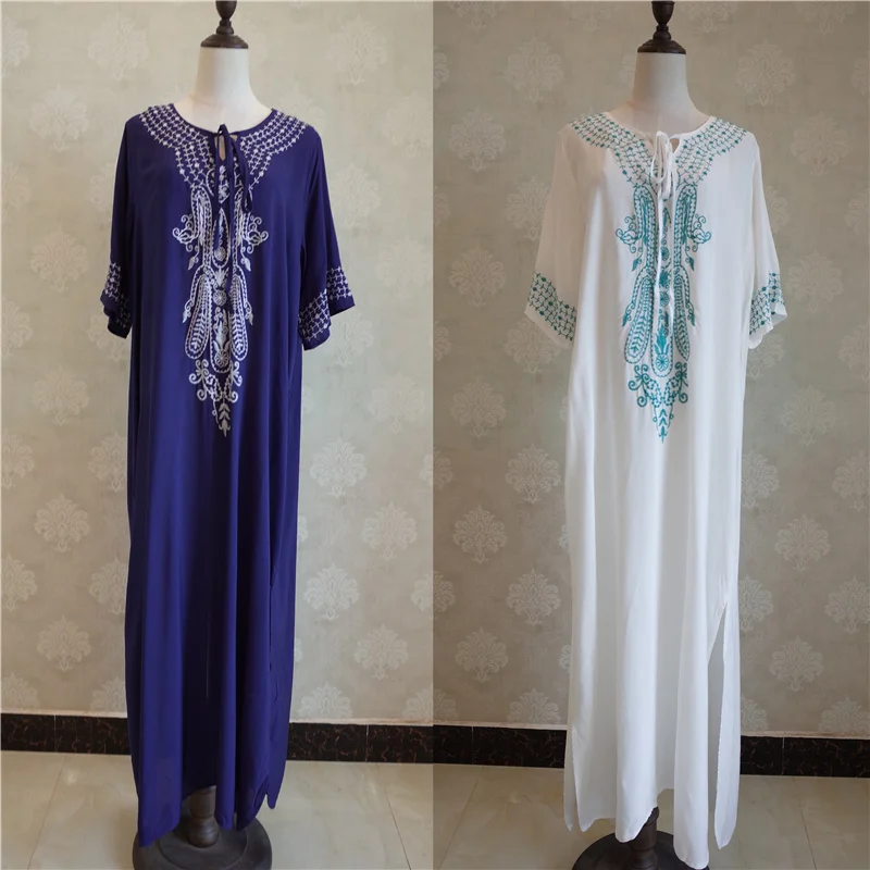 Туника женская летняя хлопковая с вышивкой большого размера Q775 2020|Пляжная