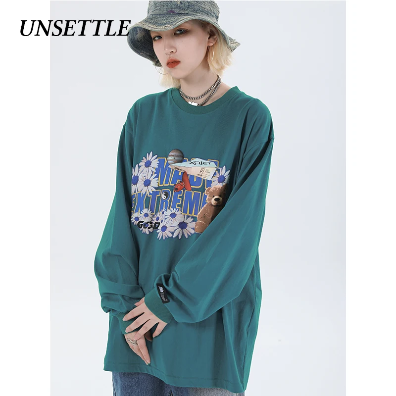 2020Autumn Japanese Oversized Long Sleeve graphic t shirt Harajuku Funny Print Men/Women Hip Hop Streetwear T-shirts Cotton Tops | Мужская