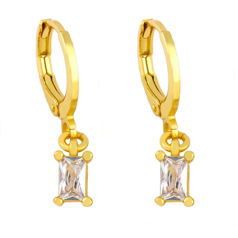 

Gold Plated Dangle Earring for Women Charm 6 Colors Square Zircon Pave Setting Fashion Styles Polish Minimalist Jewelry