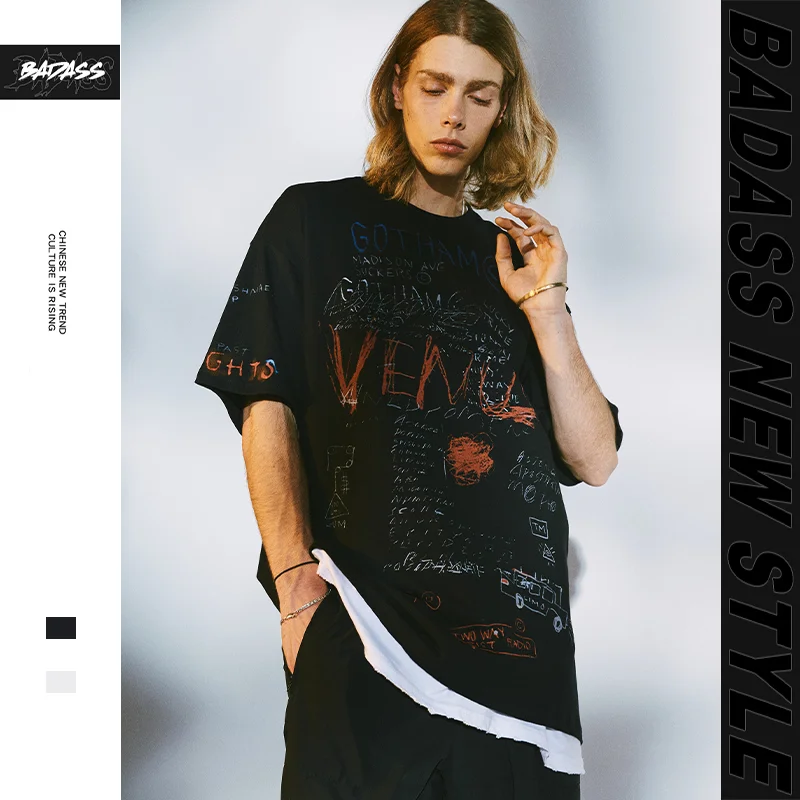 

Hip Hop High Street Oversize T Shirt Men Streetwear Harajuku Casual Graffiti TShirt Short Sleeve Cotton Loose T-Shirt Plus Size