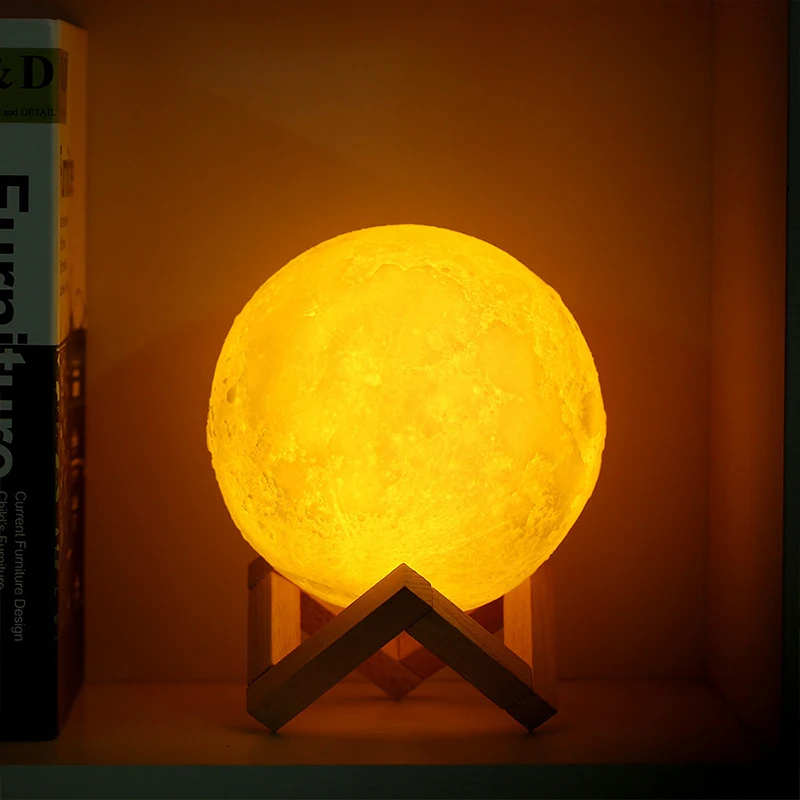 Ночник с 3D лунным принтом перезаряжаемый светодиодный светильник сенсорным