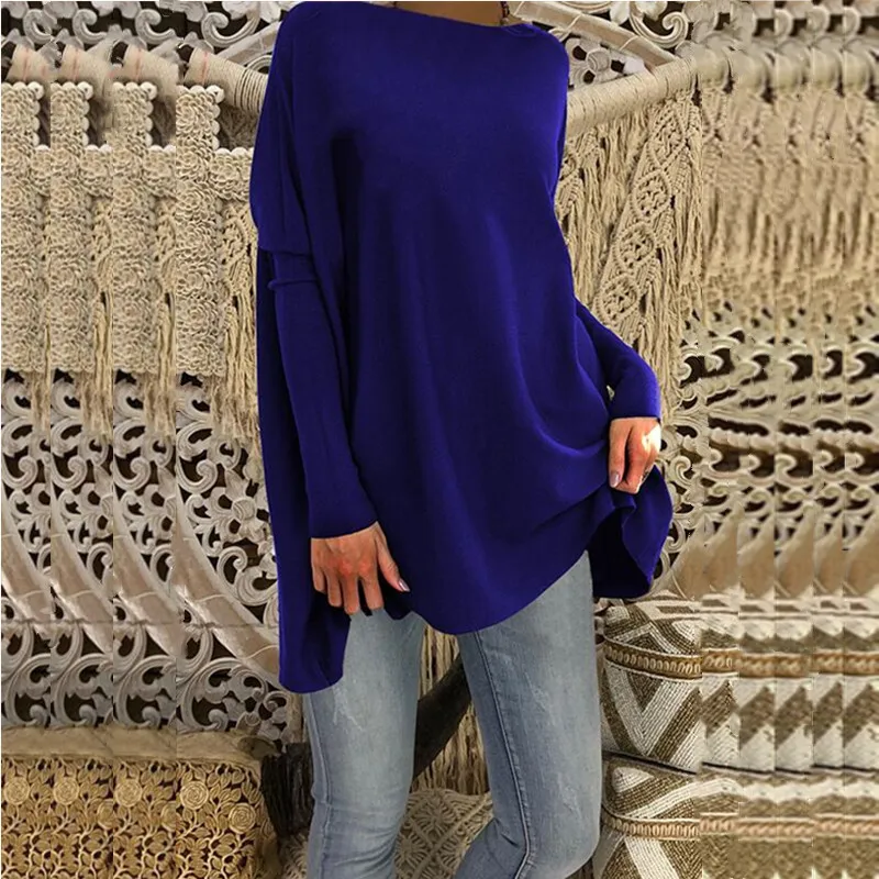 Женский свободный пуловер с рукавом летучая мышь однотонный Повседневный