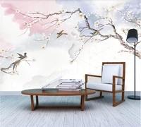 custom 3d wallpaper mural clear hand painted watercolor flowers and birds illustration gongbi flowers and birds background wall