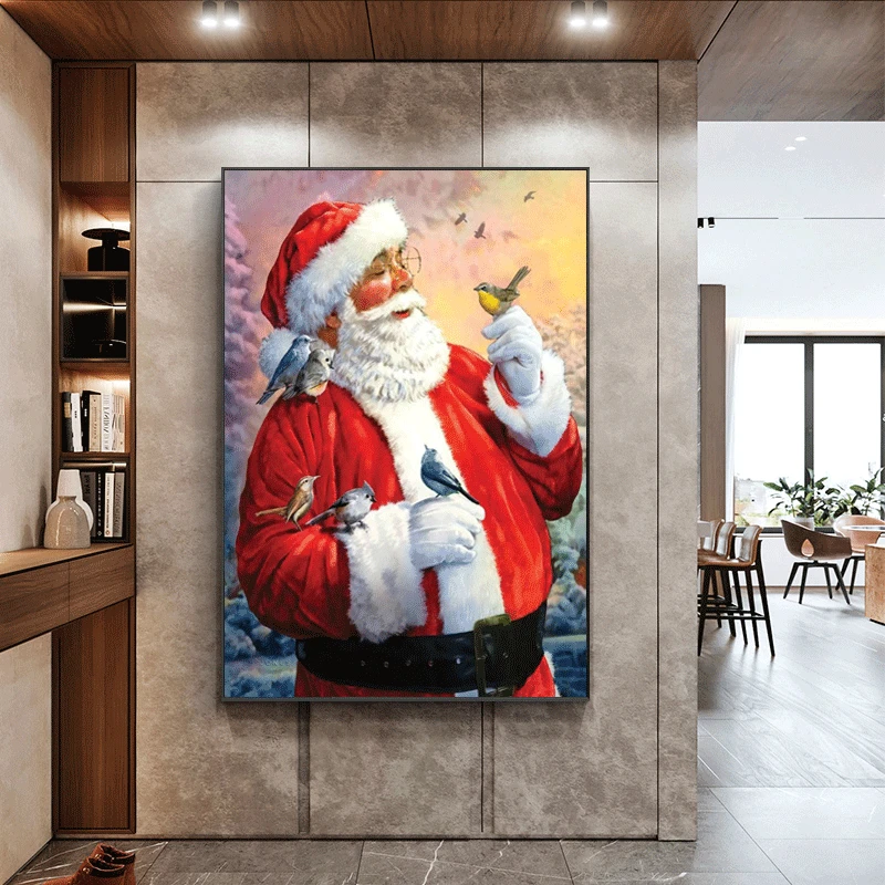 

Santa Claus Snowman Decoration Oil Painting Christmas Tree Canvas Posters and Prints Wall Picture for Christmas Party Home Decor
