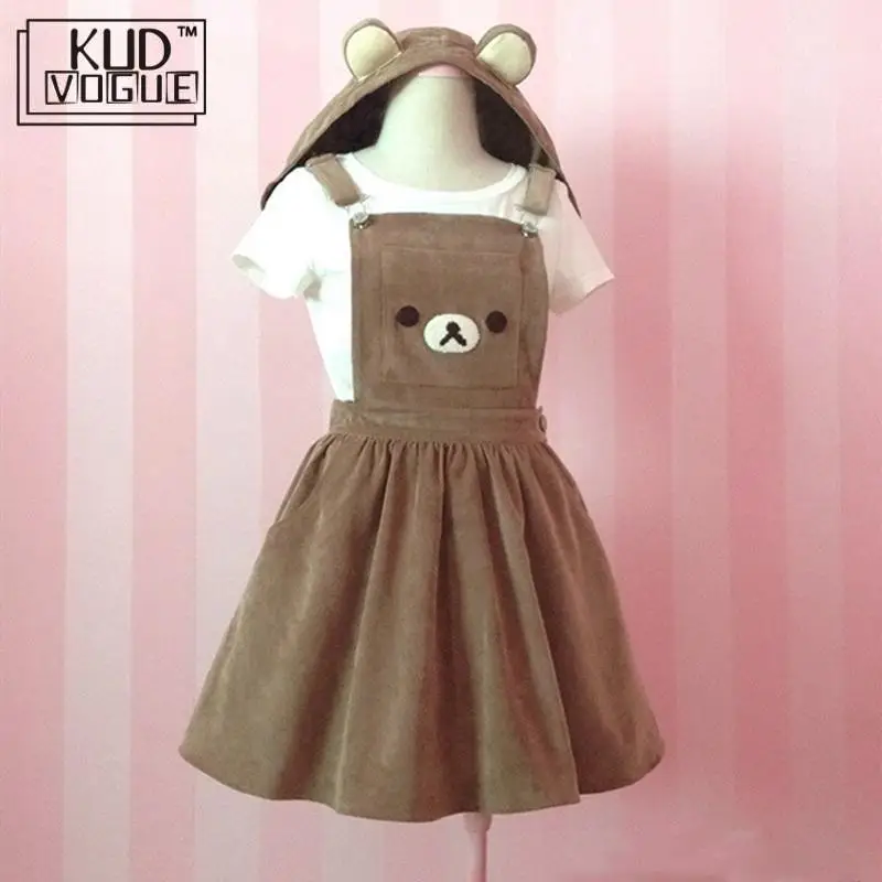Японский Каваи Rilakkuma Лолита комбинезон платье милый медведь вышивка шляпа бальное платье Harajuku Лолита платье Harajuku милое теплое платье