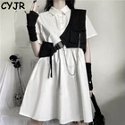 Женские комплекты, однотонные милые платья до колен в Корейском стиле, стильная уличная одежда с цепочкой, жилет, модная Клубная одежда, крутая шикарная одежда для девушек Ulzzang Chic