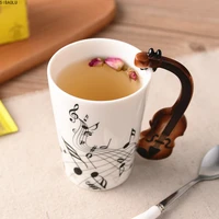 creative music violin style guitar ceramic mug coffee tea milk stave cups with handle coffee mug novelty gifts