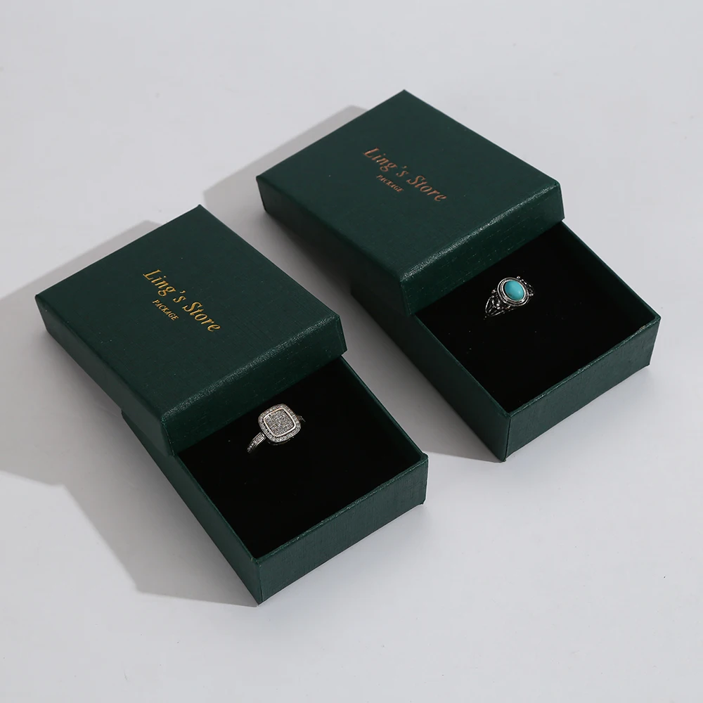 24pcs Square Jewelry Packaging Box 9*7cm Dark Green Paper Necklace Ring Earrings Bracelet Gift Box for Valentine's Day Custom