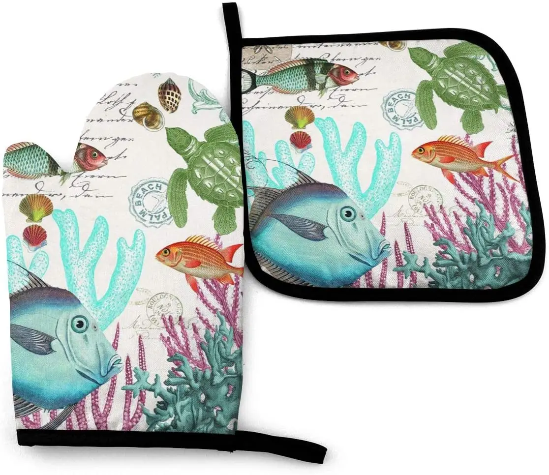 

Sea Creature Oven Gloves And Pot Holders Heat-Resistant Oven Gloves For Safe Cooking Baking Grilling Soft