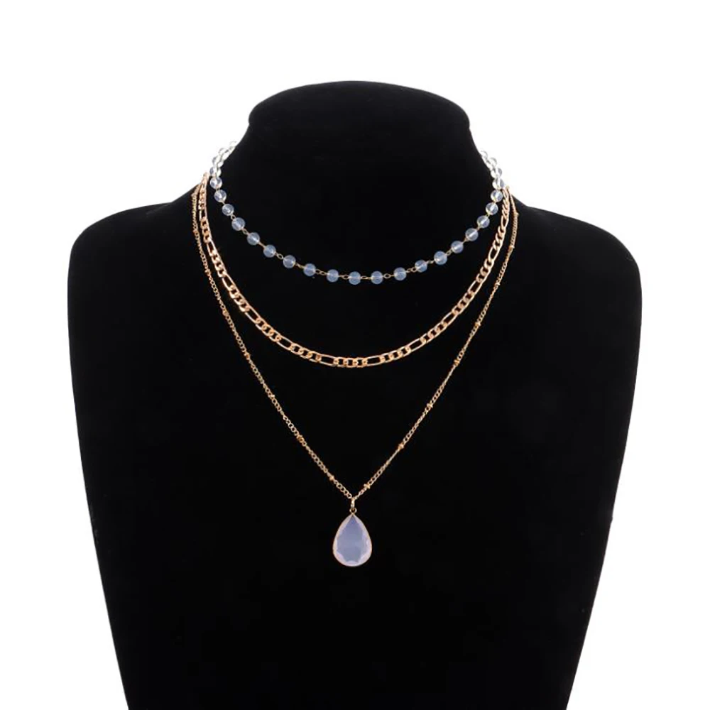 

YOUVI Multilayer Chains Necklaces Opal Pendants Vintage Choker Necklace for Women Collier Femme Party Jewelry Charm