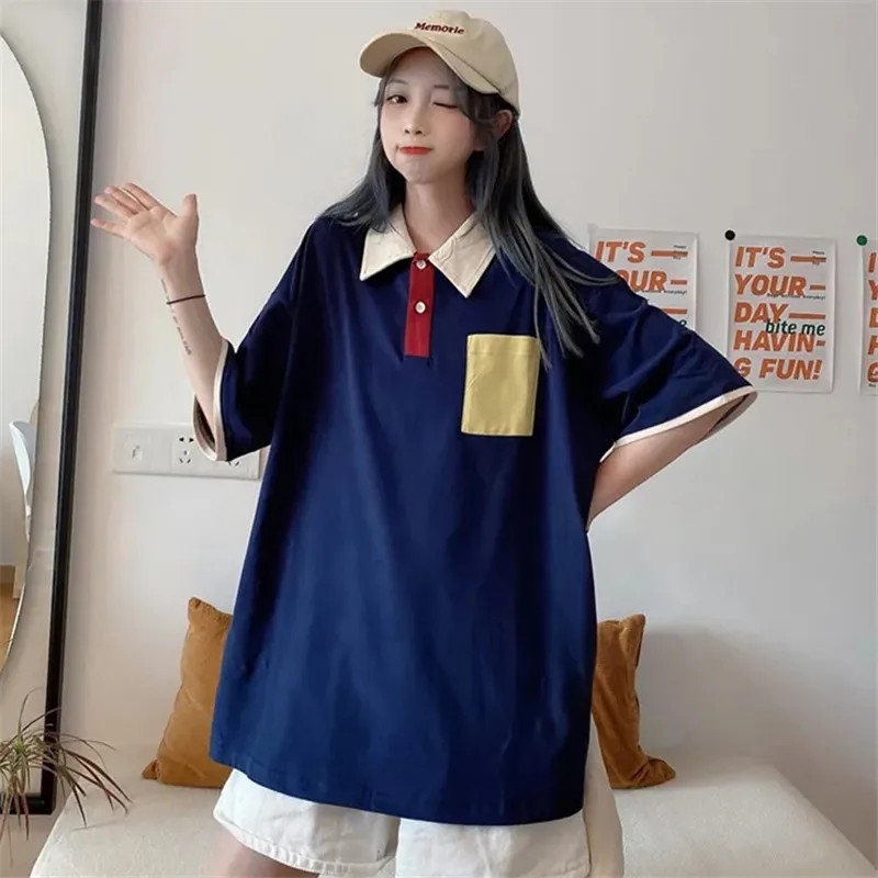 

School Girls Boys Kawaii Korea Japan Tshirt for Women Summer Lovely Cute Tops Summer WomenBlue White School Girls Tops