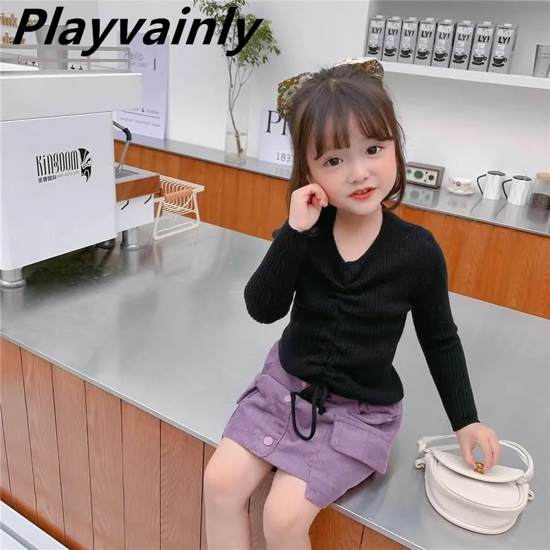 

Wholesale Girls Sweater Girl round collar drawstring Long Sleeve Sweater Fashion Knitted Cotton pullover Children Clothes