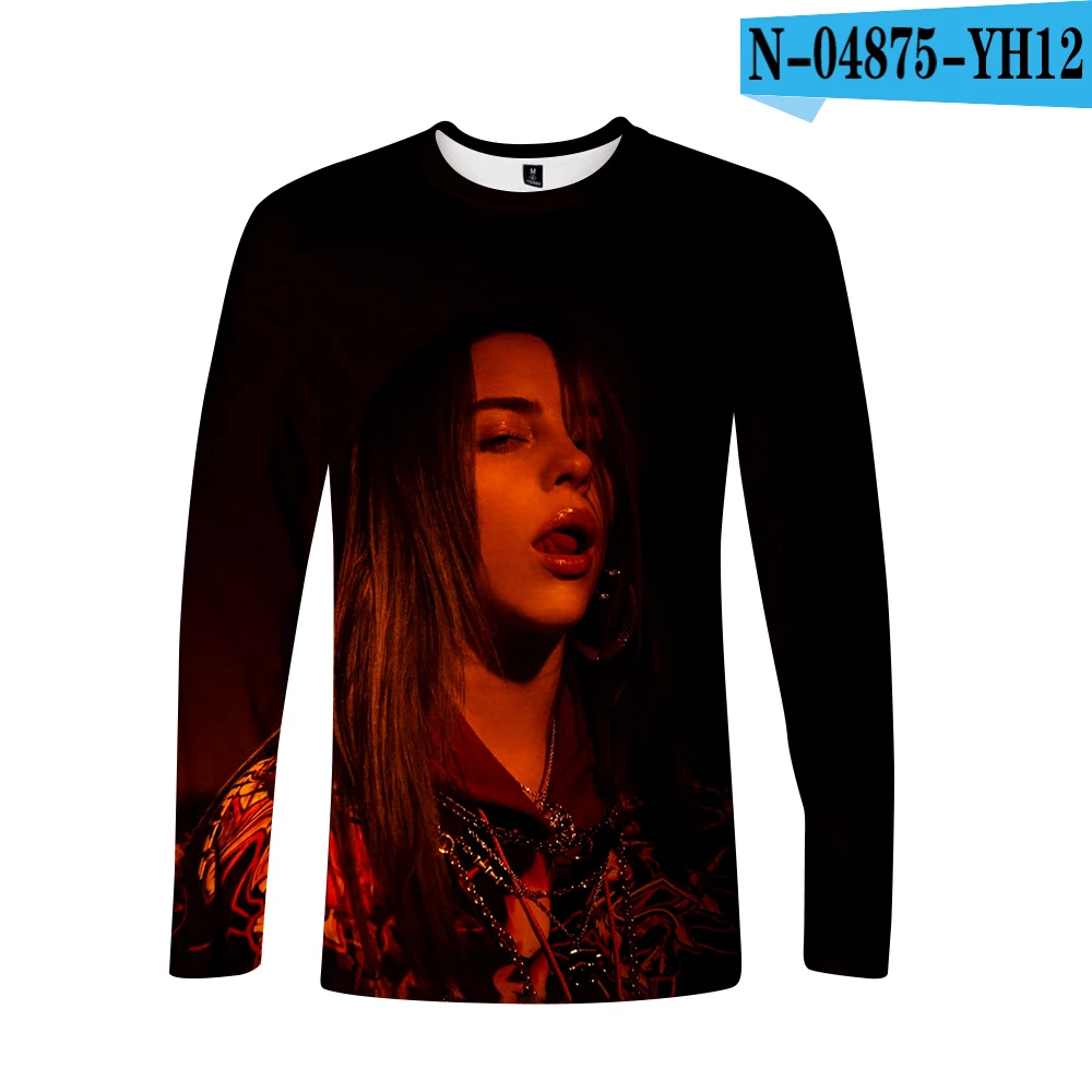 3D Поступление Billie Eilish 3D футболка для женщин и мужчин, футболки с длинным рукавом для девочек, Повседневная футболка Billie Eilish, футболки размера плюс, весенний Топ - Цвет: 3D
