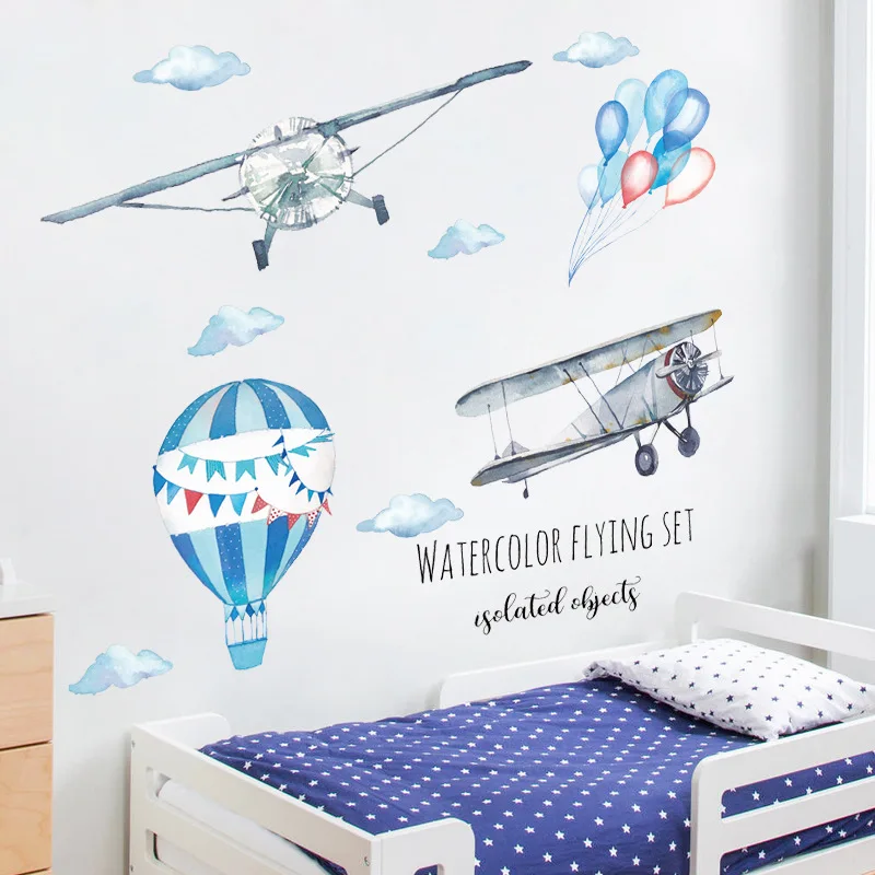 

Hot Air Balloon Wall Decals Are Removable Cartoon Hand Drawn Airplane Children Room Bedroom Wall Sticker Mural Art Wall Poster