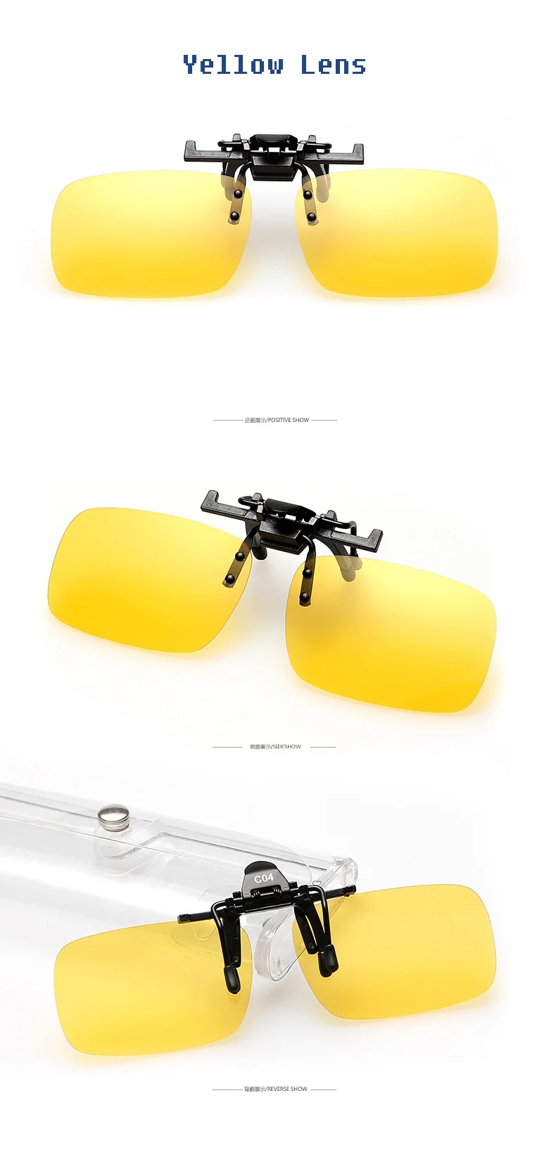 Высококачественные поляризованные солнцезащитные очки es Clip on Dark Vision Lens glass es Flip для ночного вождения стекло черное легкое анти-UVA объектив 030-001