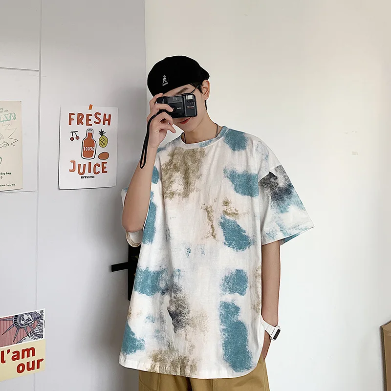 

Men's tie-dye short-sleeved T-shirt summer Korean version trend brand five-point sleeve male wild couple bottoming shirt Tops